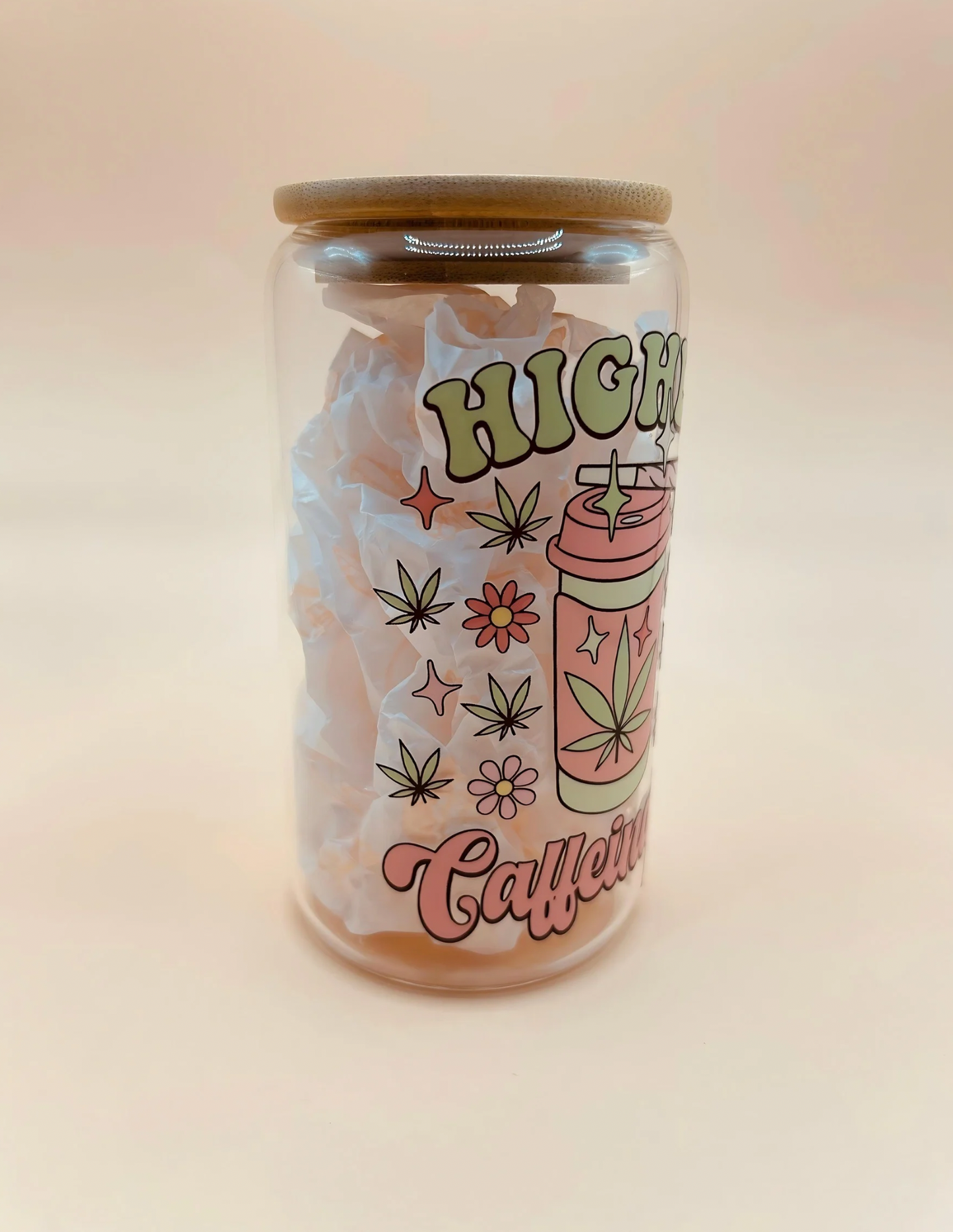 Highly Caffeinated 16oz Libbey Glass Can | Stoner Coffee Glass | 420 Tumblers | Moms Smoke Too | Gardener Iced Coffee Cup | Mary Jane Glass Tumbler