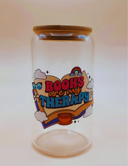 Books Are My Therapy 16oz Libbey Glass Can